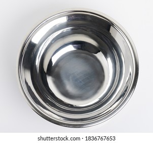 Empty Metal Bowl For Mixing Food Salad Above Top View