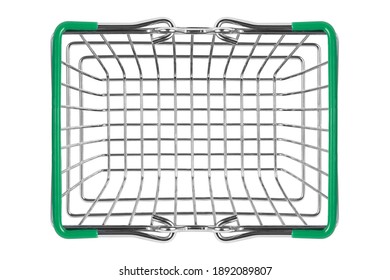 Empty Metal Shopping Basket Isolated On White Background. Top View.