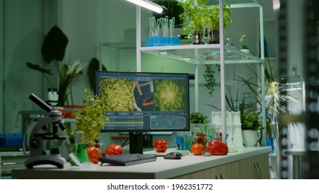 Empty Microbiology Laboratory With Nobody In It Prepared For Genetic Mutation Test. Biochemistry Lab Eqquiped With High Tech Tools For Pharmaceutical Science Biology Medical Research Engineering