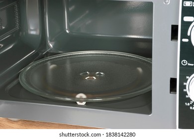 Empty Microwave Turntable Glass Tray Inside Of The Microwave Oven