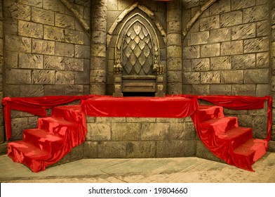 Empty Middle Age Royal Throne With Red Velvet