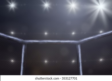 Empty Mma Arena Side View Under Lights 