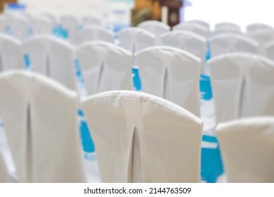 Empty Modern Conference Hall, Venue For Congress Lecture, With A Line Row Of Chairs, Auditorium Before The Convention Event, Interior Of A Place For Presentation With A Lot Of Seats And No People