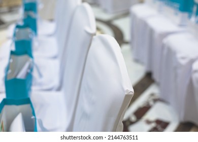 Empty Modern Conference Hall, Venue For Congress Lecture, With A Line Row Of Chairs, Auditorium Before The Convention Event, Interior Of A Place For Presentation With A Lot Of Seats And No People