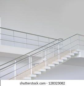 Empty Modern Office Stairs With Handrail