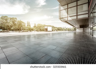 Empty, Modern Square And Skyscrapers In Modern City