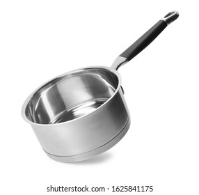 Empty Modern Steel Saucepan Isolated On White