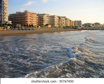 Empty Morning Beach, Italy, Veneto, Lido Di Jesolo.