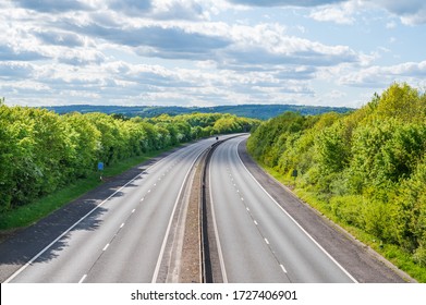 Empty Motorway Clear Of Traffic In Both Directions