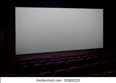 Empty Movie Theater With Blank Screen