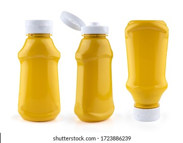 Empty mustard ketchup package mockup isolated on white