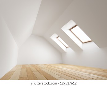 Empty new room with mansard windows - Shutterstock ID 127517612