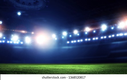 Empty Night Football Arena In Lights