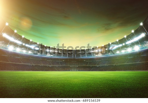 Empty Night Grand Stadium Sport Light Stock Photo (Edit Now) 689156539