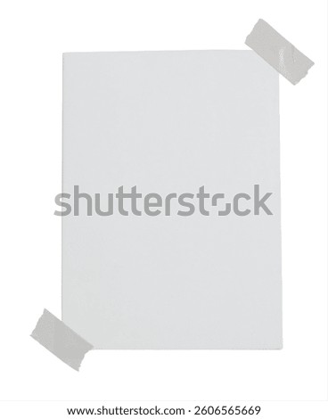 Empty note paper mockup. Message reminder card poster template isolated on transparent background. White paper texture. Grunge ripped adhesive washi tape. Business office stationery object