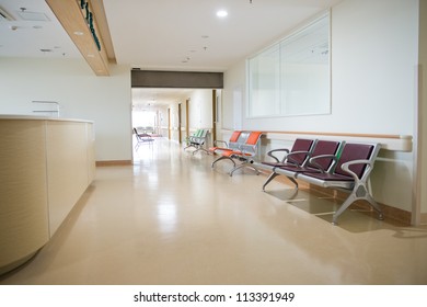 Empty Nurses Station In A Hospital.