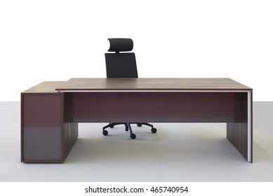Empty Office Desk and Chair Isolated on White Background