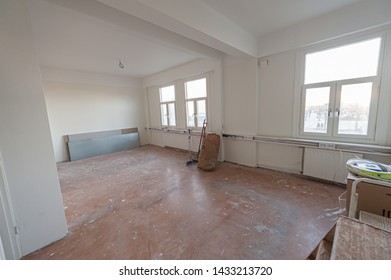 Empty Office During Renovation. White Painted Walls.