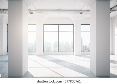 empty office interior with big window, 3d rendering