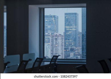 Empty Office And Windows By Night