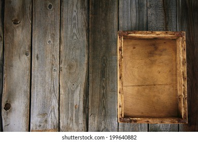 Empty, Old Box. On A Wooden Background.