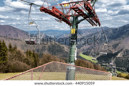 Empty old cableway in ski resort Lucivna, Slovakia