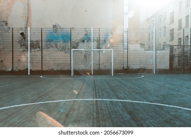 Empty Old Playing Football Field In The City