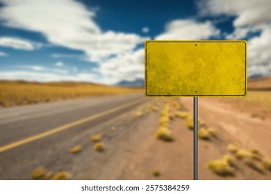 Empty old road sign on desert road