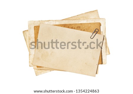 Empty old yellowed paper layout for vintage photo or postcard isolated on white background