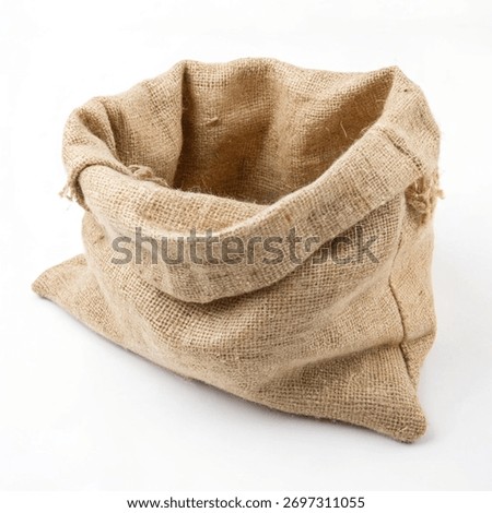 Empty Open Burlap or Jute Sack with Drawstrings on a White Background