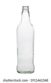 Empty open glass bottle, transparent. Isolated on a white background
