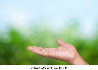 Empty open hand with green background