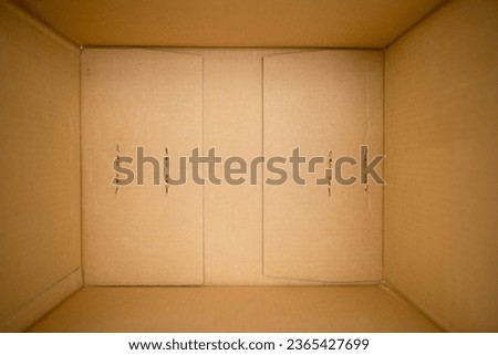 Empty open rectangular cardboard box ,close up inside view of cardboard packaging box. 