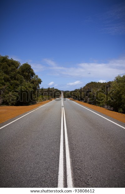 The empty open road in Australia stretching\
into the distance.\
Portrait.