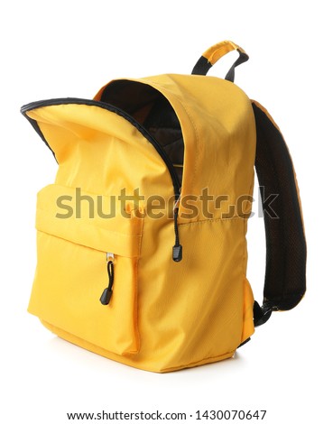 Empty open school backpack on white background