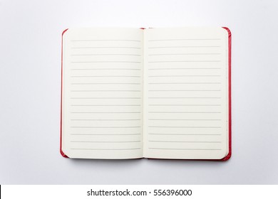 Empty Opened Notebook on Light Background. Top View Striped Diary.