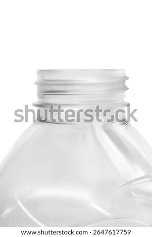 Empty opened plastic bottle neck closeup isolated over white