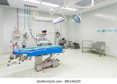 Empty Operating Room No People In Hospital With Modern Equipment.