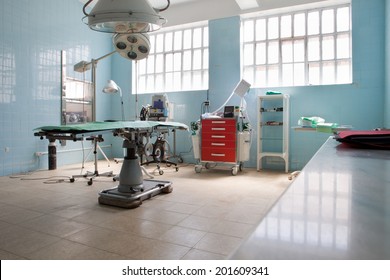 Empty operating-room of a bullring. Bullfighters used to be wounded by the bull so the surgical operation room belong the bullring facilities
