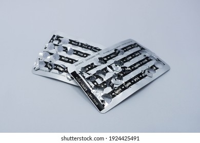 Empty Oral Contraceptive Pill Strips, Birth Control Pill, Family Planning With White Background.