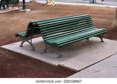 Empty Outdoor Bench In Public Square 