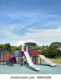 Empty Outdoor Children Park Playground Equipment Sunny Summer Day