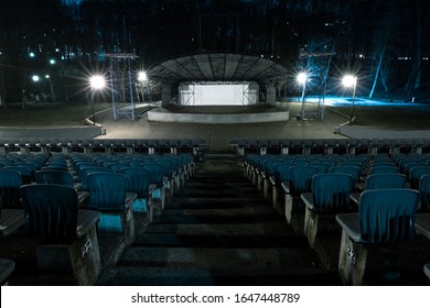 Empty Outdoor Concert Stage At Night In A City Park