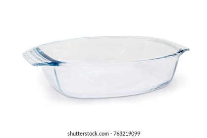 Empty Oval Glass Casserole Pan On A White Background
