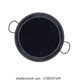 Empty Paella Pan Overhead View On White Background