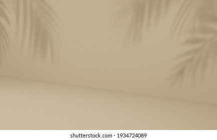 Empty palm shadow brown color texture pattern cement wall background. Used for presentation  business nature organic cosmetic products for sale shop online. Summer tropical beach with minimal concept. - Shutterstock ID 1934724089