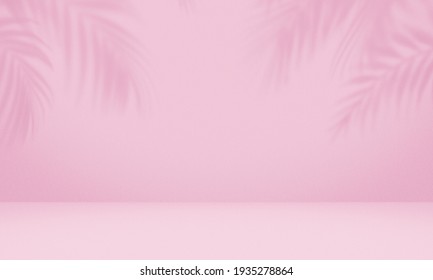 Empty palm shadow pink color texture pattern cement wall background  Used for presentation  business nature organic cosmetic products for sale shop online  Summer tropical beach and minimal concept 