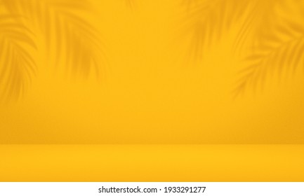 Empty palm shadow yellow color texture pattern cement wall background. Used for presentation  business nature organic cosmetic products for sale shop online. Summer tropical beach with minimal concept - Shutterstock ID 1933291277