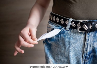 An Empty Pants Pocket And A Symbolic Sign Of Poverty And Vagrancy, Only In An Apartment Without Money.