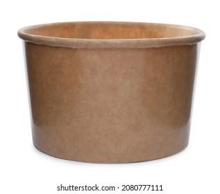 Empty Paper Bowl Isolated On White. Container For Food